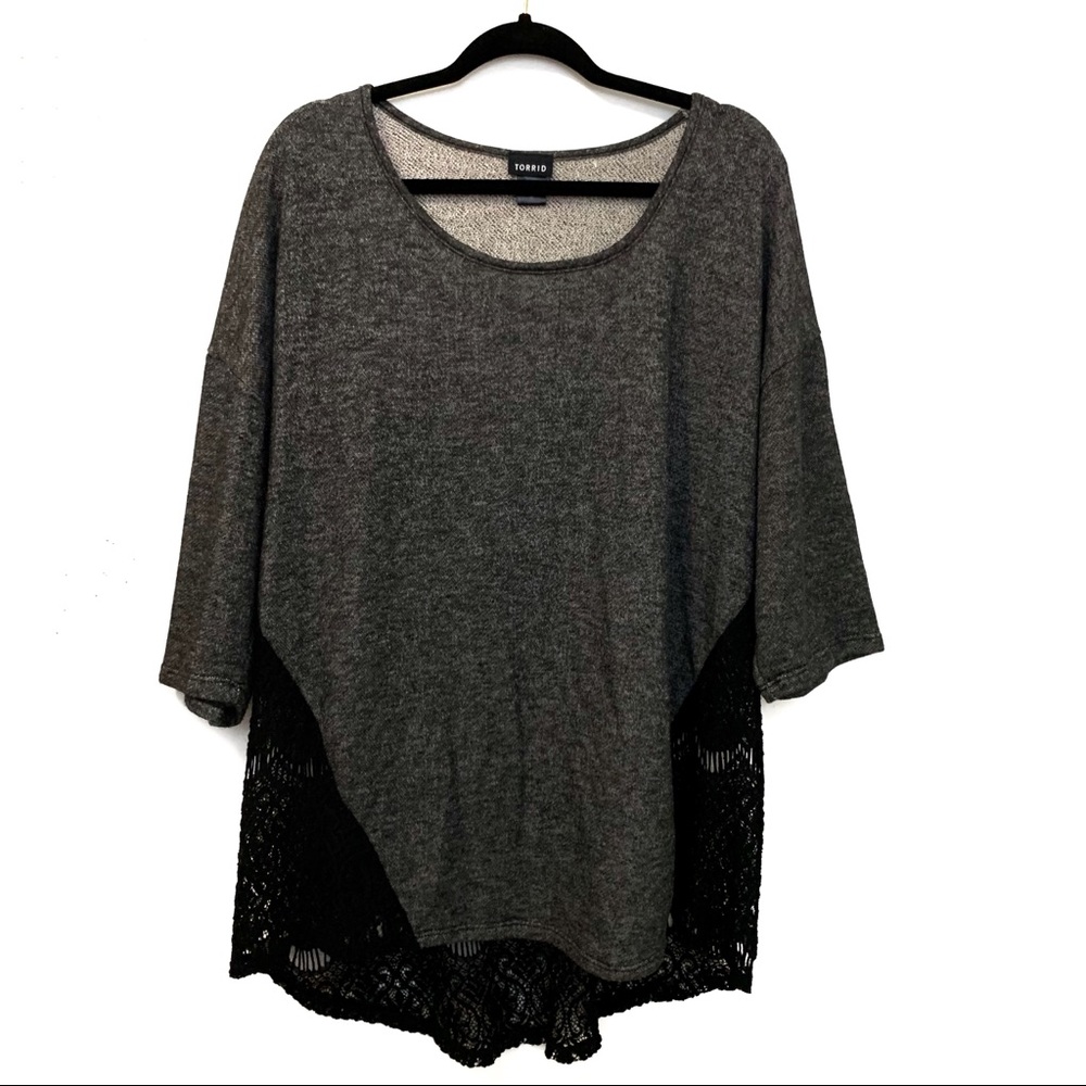 Torrid Black Gray Lace Inset Pullover Sweater
